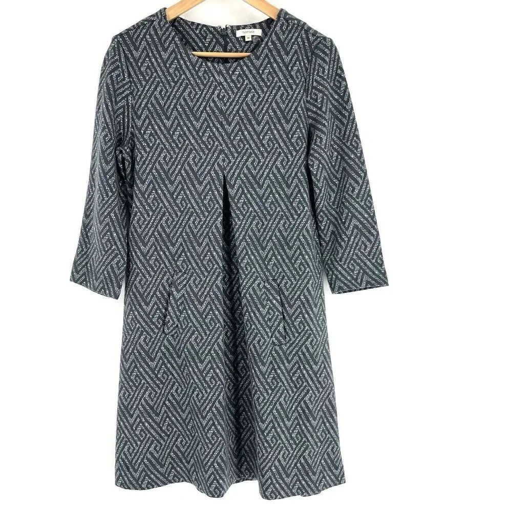 Tyler Boe Dress Size Medium Womens Gray Cindy 3/4 Sleeve Pleat Geometric Knit